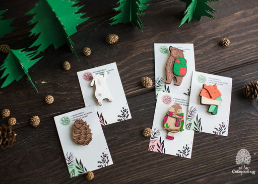 Деревянная брошь Шишка - Сибирский кедр фото 5