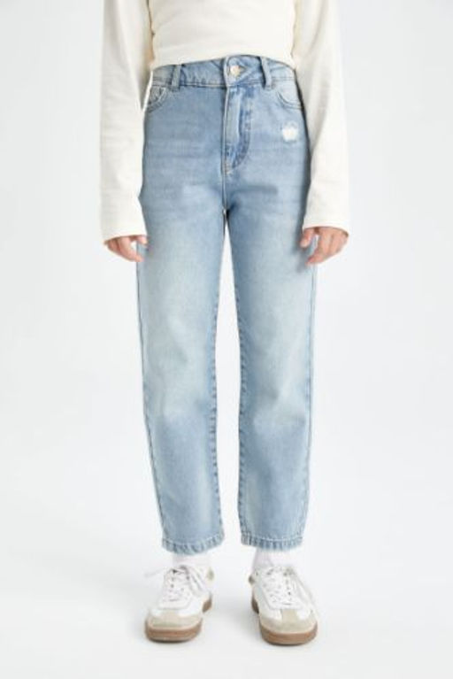 K?z Cocuk Mom Fit Y?rt?k Detayl? Dar Paca Cepli Jean Pantolon
