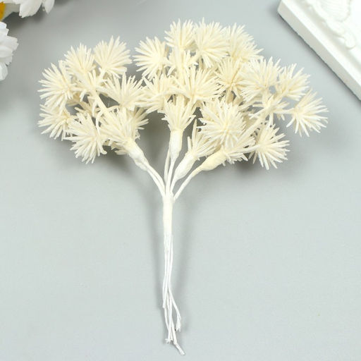 Цена за 10 шт. Искусственное растение для творчества «Еловые шарики» 1 букет=6 веточек белый 14 см