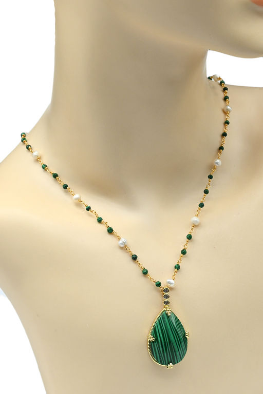 Бусы с подвеской "Капля" из малахита искусственного, 78см