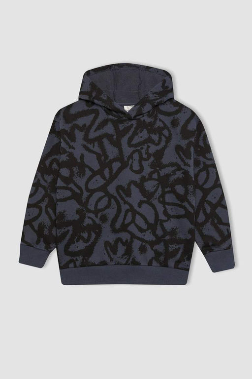 Толстовка оверсайз с рисунком и капюшоном для мальчиков - Defacto фото 7