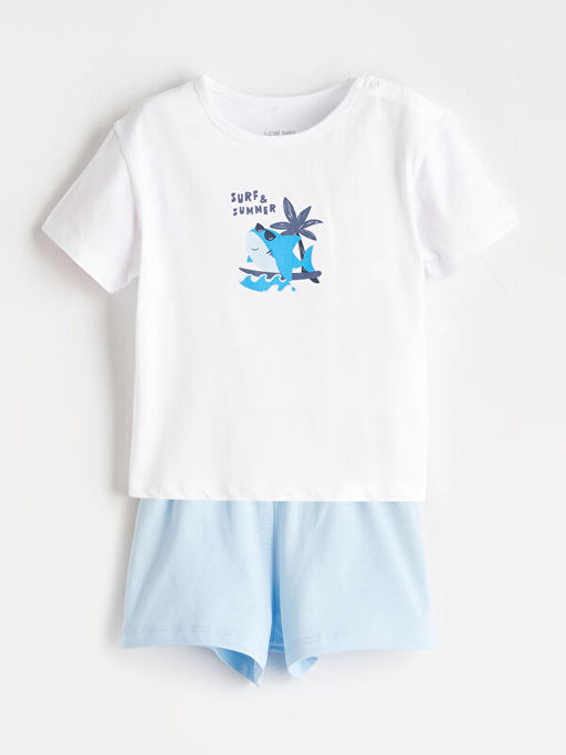 Bask?l? Erkek Bebek Ti??rt ve ?ort 2li