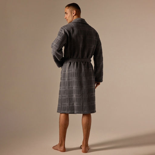 Халат вафельный мужской SL HOME: Chess «Гри Сандре», размер M, хлопок 100%, тёмно-серый