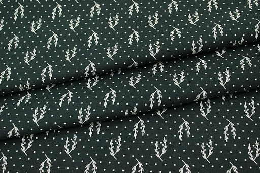 Теплый хлопок Набойка-веточки с горошком цв.т.пихтово-зеленый, ш.1.48м, хлопок-100%, 160гр/м.кв - Купава фото 2