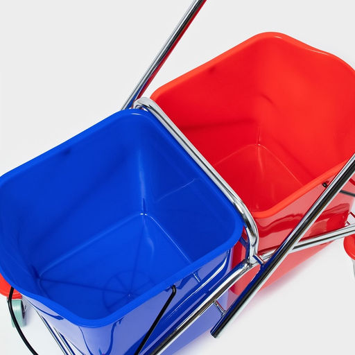 Тележка для уборки с вертикальным отжимом, два ведра по 25 л, на колёсах, хромированная рама