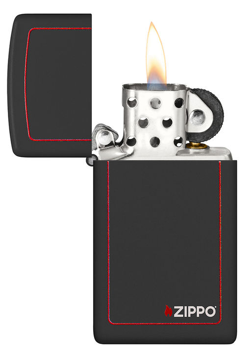 Зажигалка ZIPPO узкая с фирменным логотипом и красной окантовкой | Slim® 1618ZB