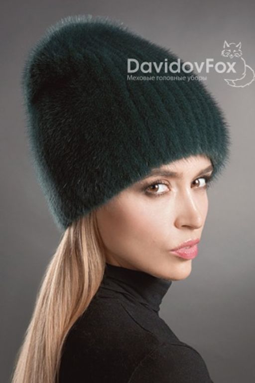 Шапка Бини норка изумруд
