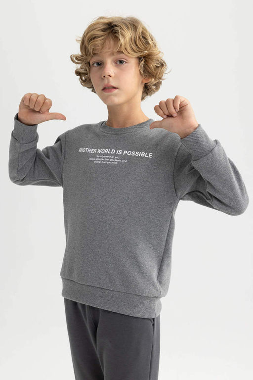 Толстый свитшот с принтом для мальчиков с круглым вырезом - Defacto фото 5