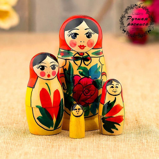 Цена за 6 шт. Матрёшка дерево «Галина», красный платок, 4 кукольная, 9 см