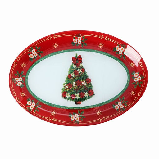 Блюдо Доляна Новогодняя ель, 30?21 см, овальное, стекло, красное