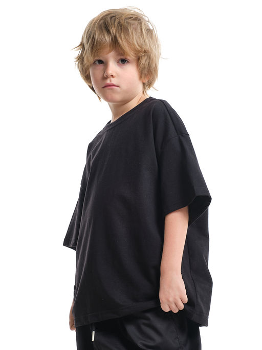 Футболка для девочки и мальчика оверсайз подростковая 22-7528 черный - Mini maxi фото 5