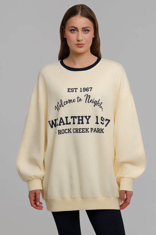 Арт. 15131 Свитшот женский оверсайз удлиненный 42-52 (3 шт) Цвет:молочный - Калинка фото 5