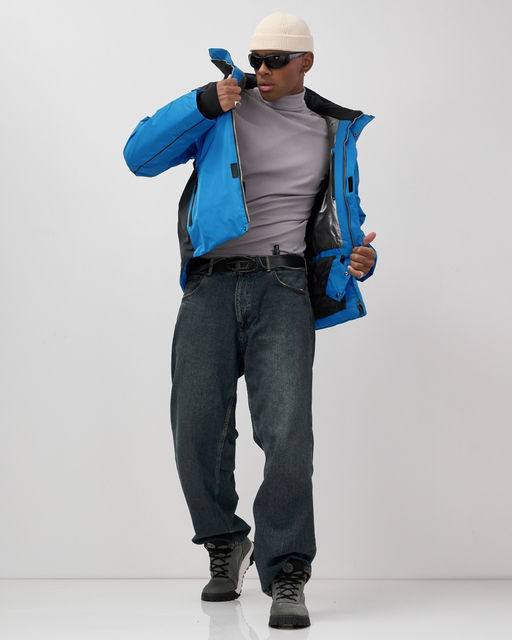 Горнолыжная куртка мужская зимняя голубого цвета 7611Gl