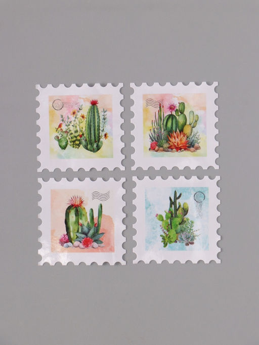 Цена за 2 шт. Наклейка бумага Марки. Кактусы, 3?3 см, 200 шт. в рулоне