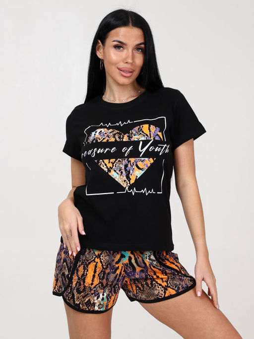 675 ПИЖАМА ЖЕНСКАЯ (шорты) (Чёрный/рыжий (змея)) - А-дина фото 2