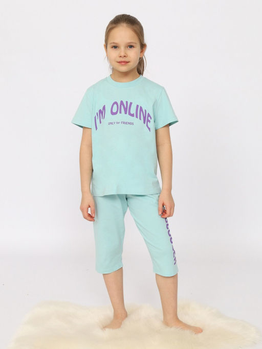 CRB wear/CSJG 50173-49 Пижама для девочки (футболка, бриджи),светло-бирюзовый/Ex.Cherubino  фото 3