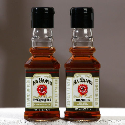 Подарочный набор косметики «На удачу», гель для душа и шампунь для волос во флаконах виски, 2×100 мл, Чистое счастье