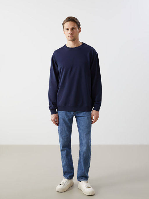 Bisiklet Yaka Uzun Kollu Basic Erkek Sweatshirt