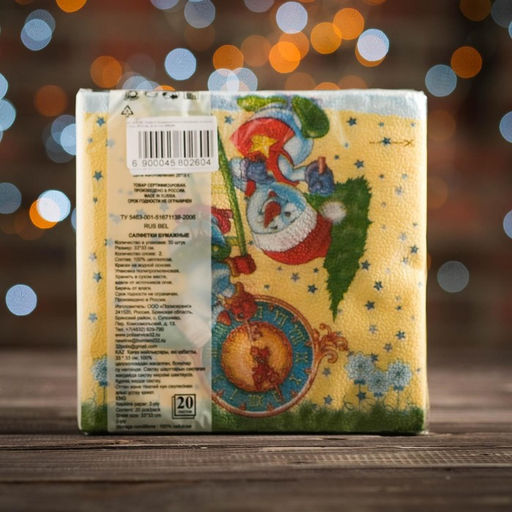 Цена за 3 шт. Салфетки новогодние бумажные Снеговички-Часовички, 2 слоя, 33?33 см, 20 шт.