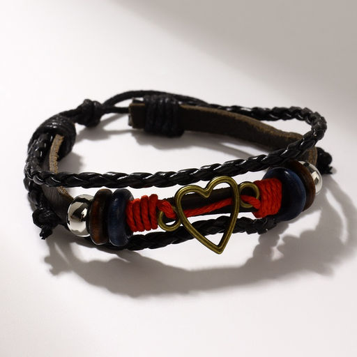 Цена за 2 шт. Браслет кожа «Стиль» сердце, чёрно-красный, d=7 см