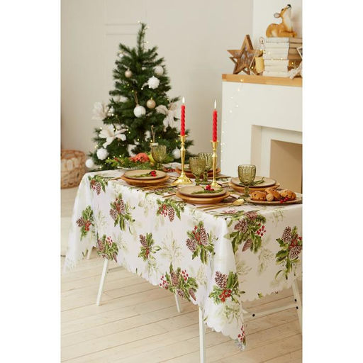 Скатерть новогодняя Доляна Шишкин лес 145*300 см, 100% п/э  фото 11