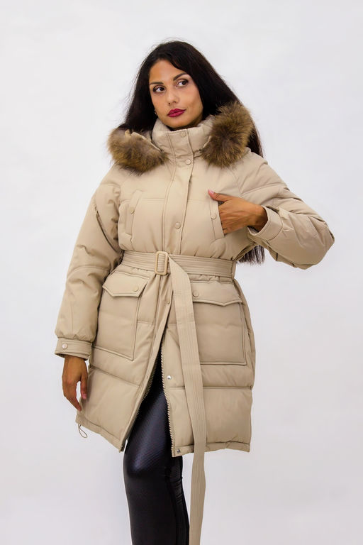 Зимняя куртка на поясе с натуральным мехом арт. 23226
