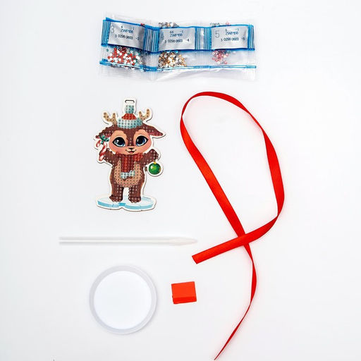 Алмазная мозаика на новый год с частичным заполнением для детей на подвеске ««Оленёнок», набор для творчества