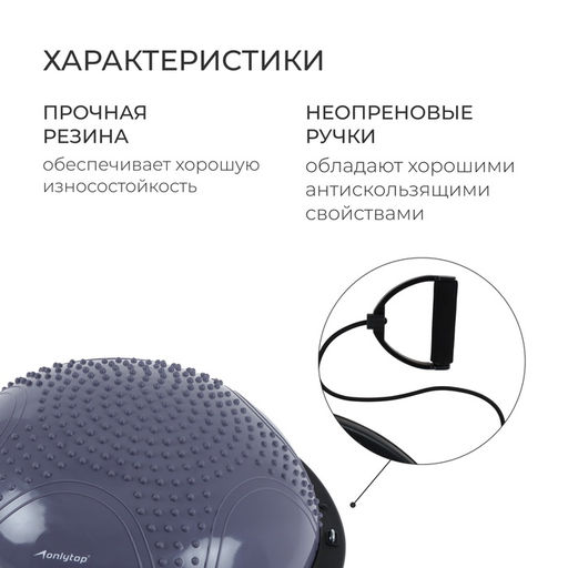 Полусфера BOSU гимнастическая ONLYTOP, массажная, с насосом, 58×25 см, серая