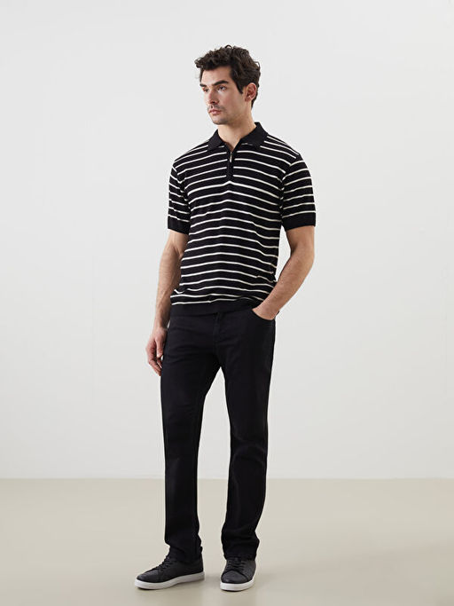 Polo Yaka K?sa Kollu ?izgili Erkek Triko Kazak