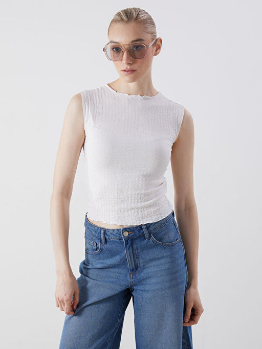 Bisiklet Yaka Dokulu Bluz