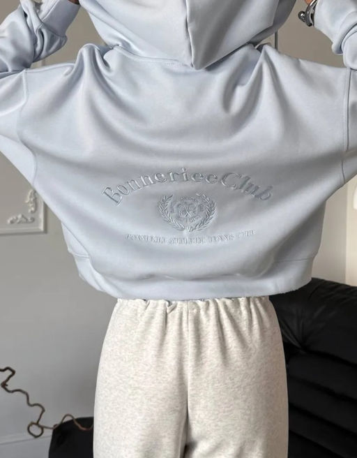 K13555 Толстовка с вышивкой OVER SIZE хлопок ГОЛУБОЙ