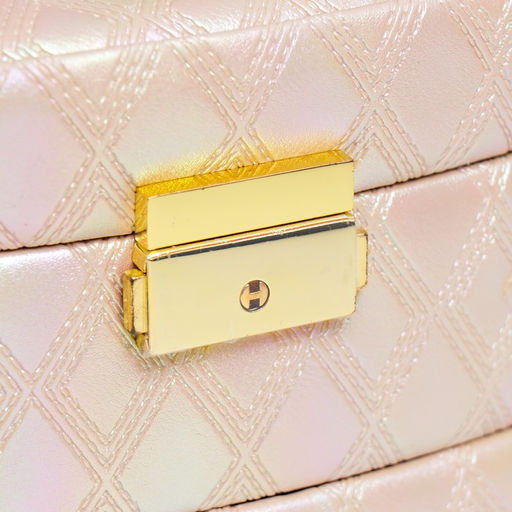 Шкатулка кожзам для украшений сундук Сеть из ромбов. Сливочный перламутр 13х16х23 см - Simaland фото 2