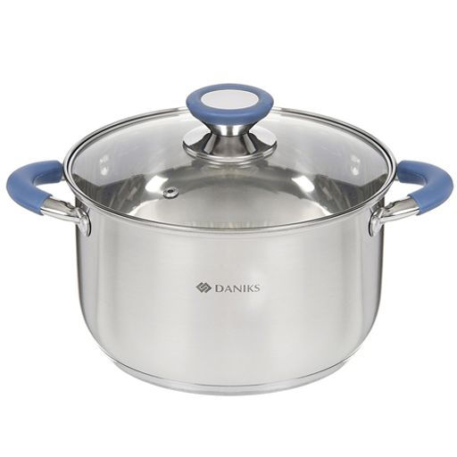 Кастрюля нерж СИЕНА 3,9л со стекл крышкой силикон/ручки Daniks SD-A93-20 (352052)  фото 2