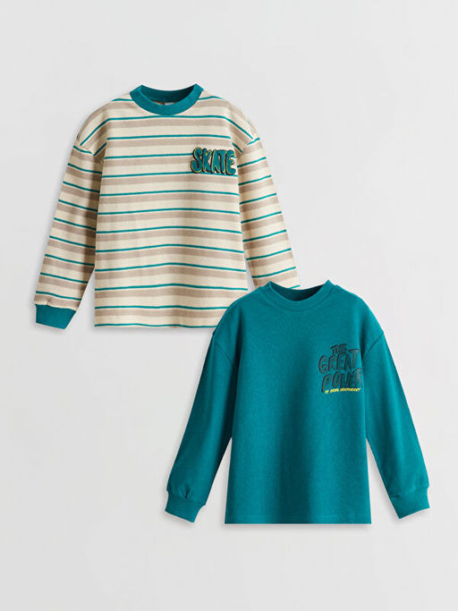 Bisiklet Yaka Bask?l? Erkek ?ocuk Ti??rt 2li