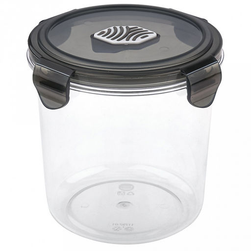 Контейнер для продуктов пластмассовый 1,15л Brilliant, д14см, h13см, круглый, герметичный, ручки-клипса, черный, подходит для СВЧ, Phibo (Россия)