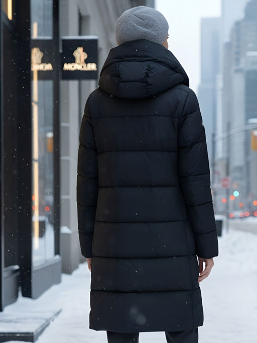 Пальто зимнее утепленное с капюшоном женское черного цвета 1318Ch