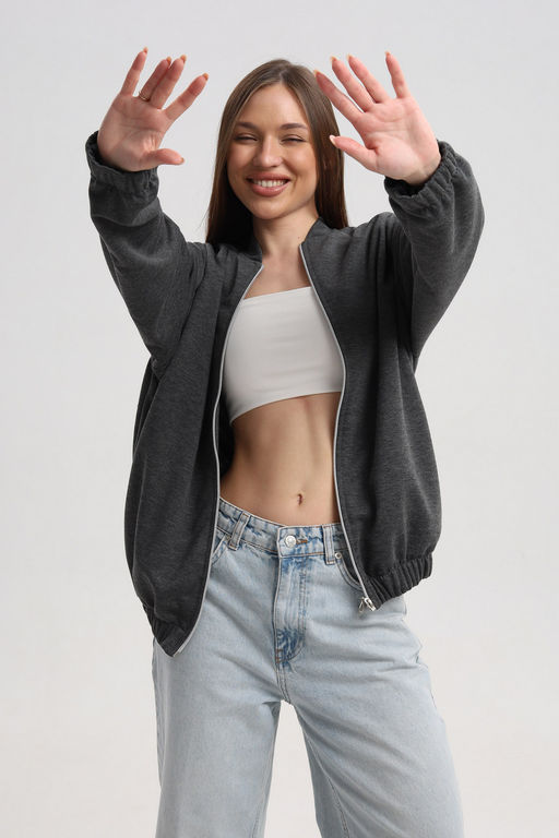 Бомбер из коттон фита антрацит меланж