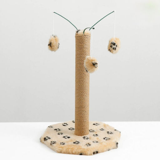 Когтеточка с тремя игрушками, 35 х 35 х 53 см, бежевая с черными лапками - Пижон фото 6