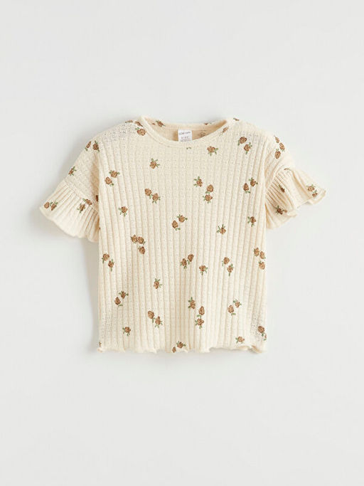 Bisiklet Yaka ?i?ekli K?z Bebek Ti??rt