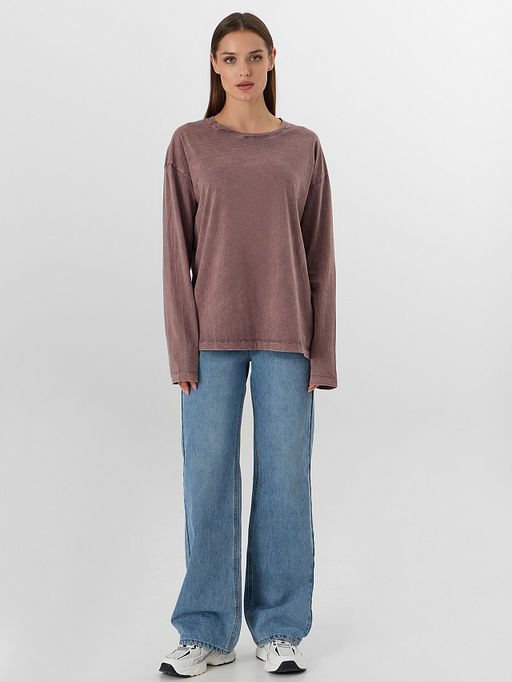 Лонгслив женский коричневый с обработкой эйсид