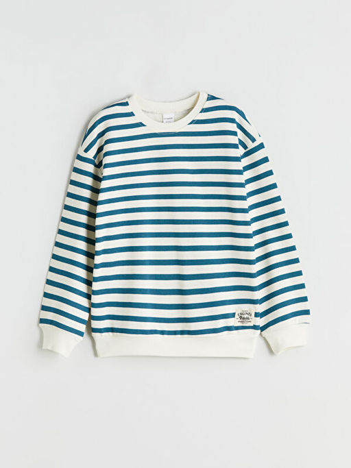 Bisiklet Yaka ?izgili Erkek ?ocuk Sweatshirt ve E?ofman Alt 2li