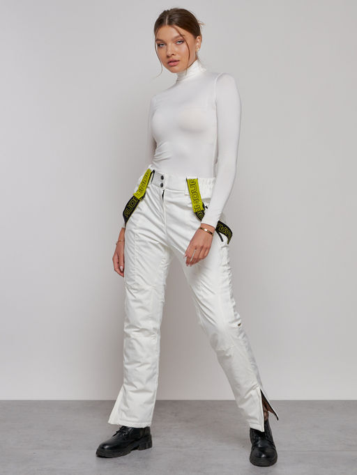 Полукомбинезон утепленный женский зимний горнолыжный белого цвета 526Bl - Chunmai фото 17