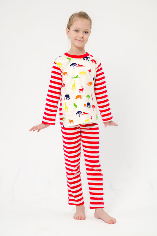 Пижама детская из джемпера и брюк без манжет из интерлока Сафари красный полоса - Амадэль фото 27
