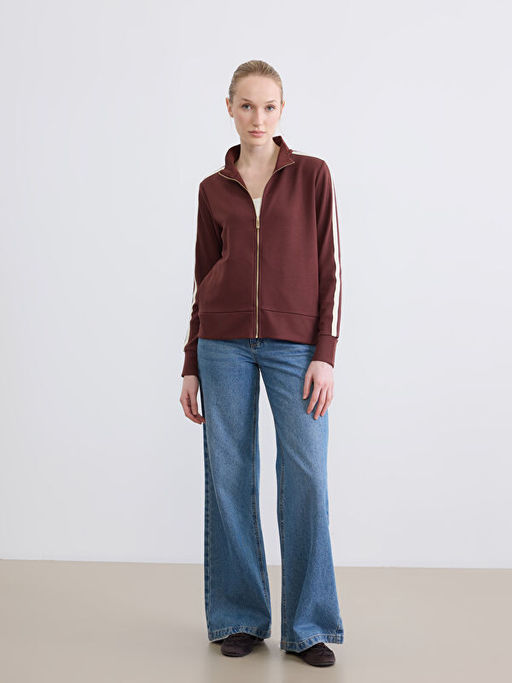 Dik Yaka Soft Touch Kad?n Fermuarl? Sweatshirt