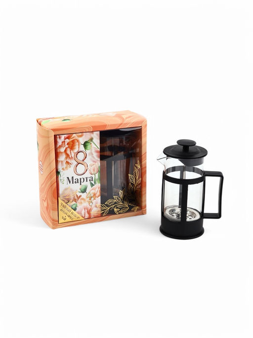 Подарочный набор 8 марта, чай чёрный со вкусом тропических фруктов 100 г, френч-пресс 350 мл