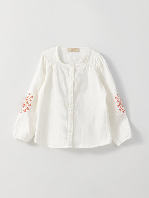 Bisiklet Yaka Nak??l? Uzun Kollu K?z ?ocuk G?mlek