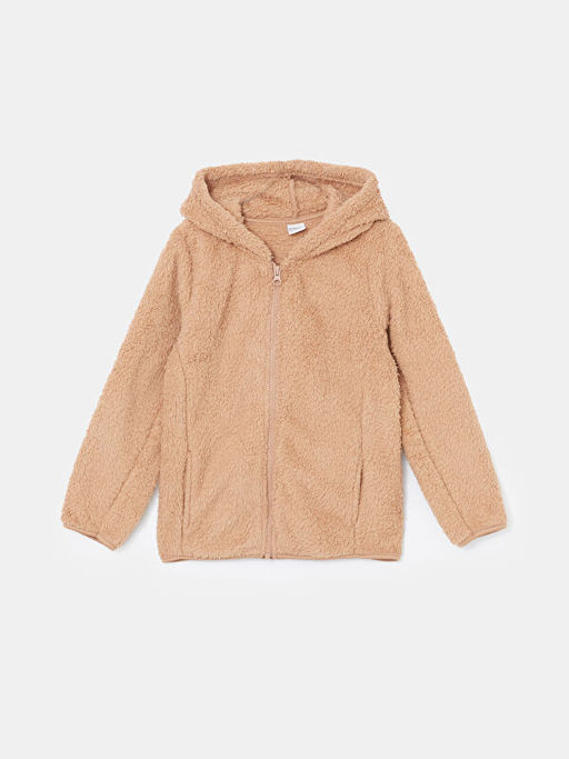 Kap??onlu Pel?? K?z ?ocuk Fermuarl? Sweatshirt