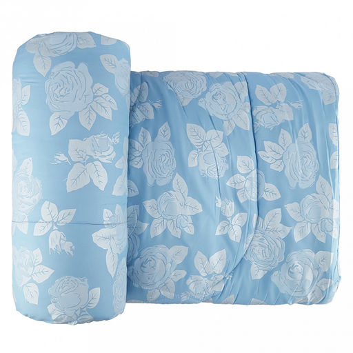 Одеяло 2-х спальное "Розы" на голубом, классическое/зимнее, 172х205см, наполнитель 400г/м2, файбер высшего сорта, чехол поплекс (пэ100%), стеганое, упак "Компакт" пакет ПВХ, еврослот, д25х55см/1,2кг, "Домашняя мода" (Россия)