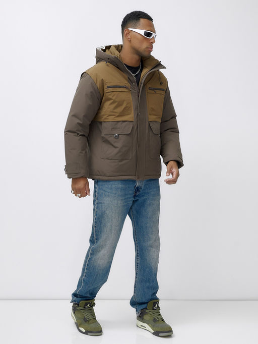 Куртка спортивная мужская зимняя с капюшоном коричневого цвета 609_1K - Mtforce фото 4