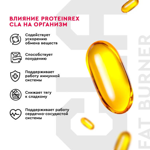 БАД к пище ProteinRex CLA FAT BURNER - конъюгированная линолевая кислота, 60 капсул  фото 2